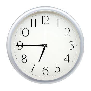 Analog wall clock isolated on white background.