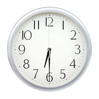 Analog wall clock isolated on white background.