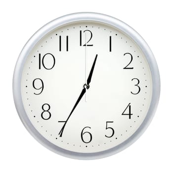 Analog wall clock isolated on white background.