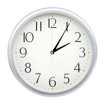 Analog wall clock isolated on white background.