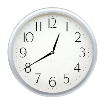 Analog wall clock isolated on white background.