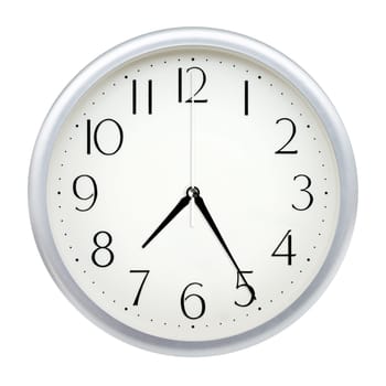 Analog wall clock isolated on white background.
