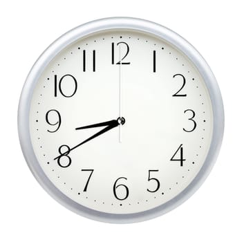 Analog wall clock isolated on white background.