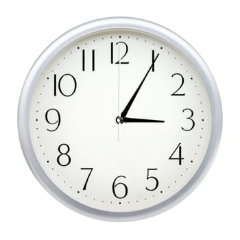 Analog wall clock isolated on white background.