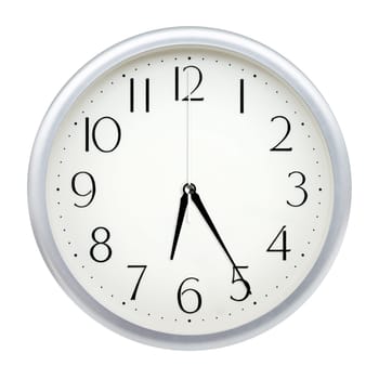 Analog wall clock isolated on white background.