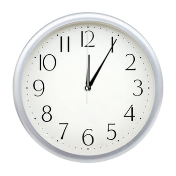 Analog wall clock isolated on white background.
