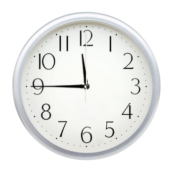 Analog wall clock isolated on white background.