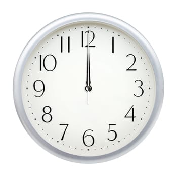 Analog wall clock isolated on white background.