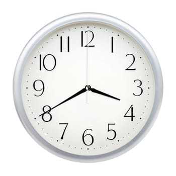 Analog wall clock isolated on white background.