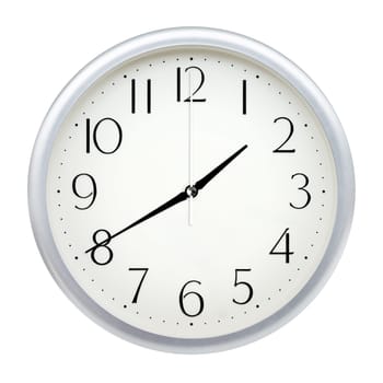 Analog wall clock isolated on white background.