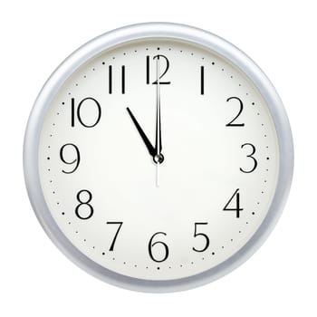Analog wall clock isolated on white background.