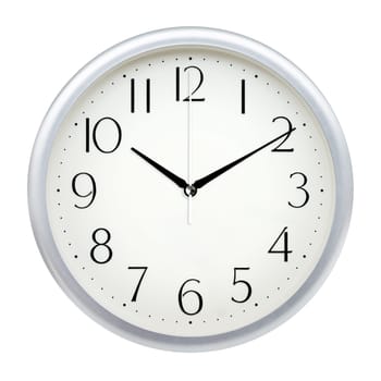Analog wall clock isolated on white background.