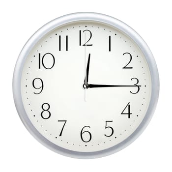 Analog wall clock isolated on white background.
