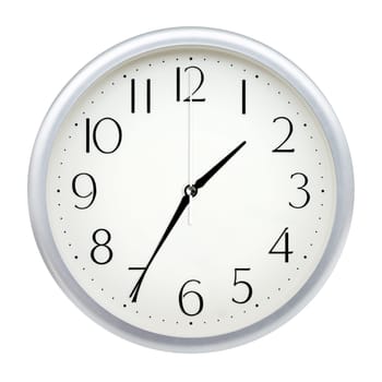 Analog wall clock isolated on white background.