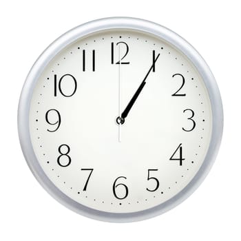 Analog wall clock isolated on white background.