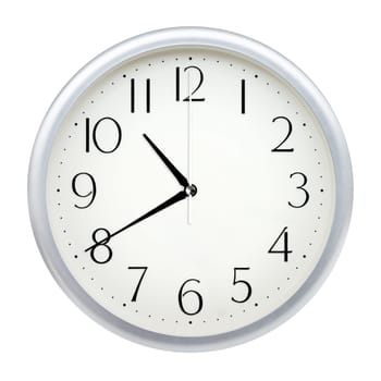Analog wall clock isolated on white background.
