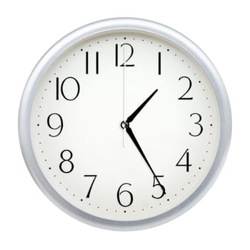 Analog wall clock isolated on white background.