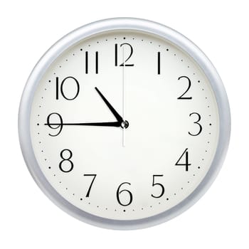 Analog wall clock isolated on white background.