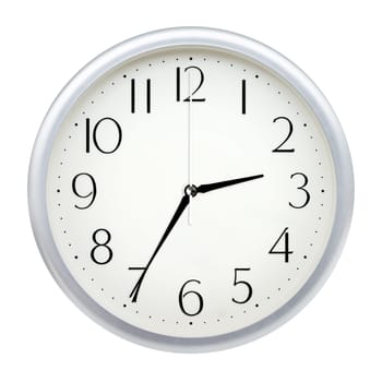 Analog wall clock isolated on white background.