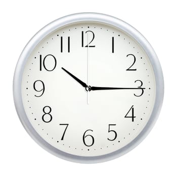 Analog wall clock isolated on white background.
