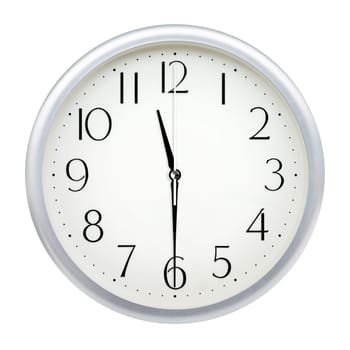 Analog wall clock isolated on white background.