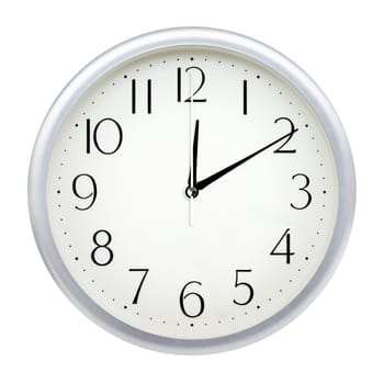 Analog wall clock isolated on white background.