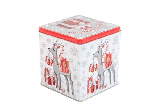 Mulhouse, France - December 29, 2017: Christmas tin box containing gingerbreads coated with dark chocolate - Alsatian specialty during the end-of-year festivities in studio
