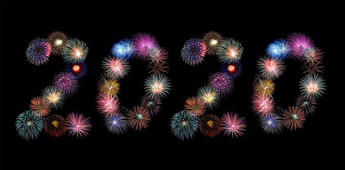 colorful fireworks of 2020 Arabic number for new year celebration concept