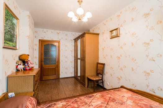 Russia, Moscow- July 16, 2019: interior room apartment. standard repair decoration in hostel