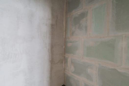 Russia, Moscow- July 16, 2019: interior room. rough repair for self-finishing. interior decoration, bare walls of the room, stage of construction