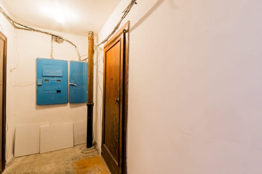 Russia, Moscow- July 16, 2019: interior room apartment. standard repair decoration in hostel. public place, staircase