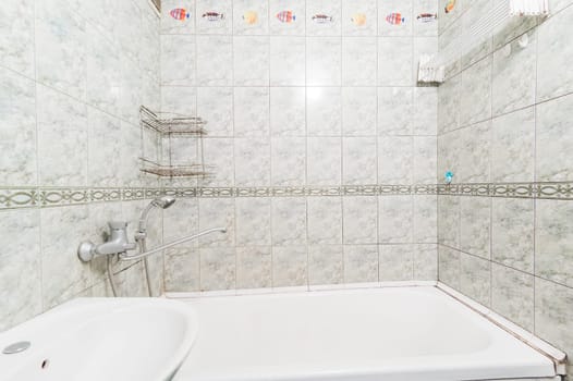 Russia, Moscow- July 16, 2019: interior room apartment. standard repair decoration in hostel. bathroom and toilet