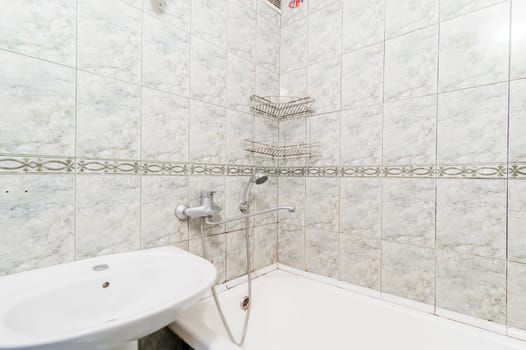 Russia, Moscow- July 16, 2019: interior room apartment. standard repair decoration in hostel. bathroom and toilet