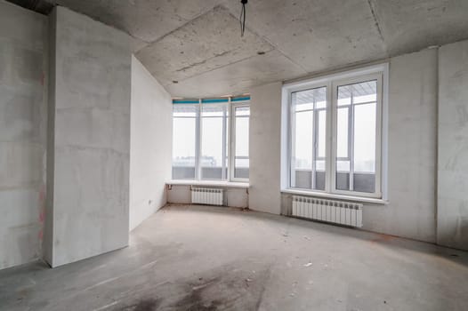 Russia, Moscow- July 16, 2019: interior room. rough repair for self-finishing. interior decoration, bare walls of the room, stage of construction