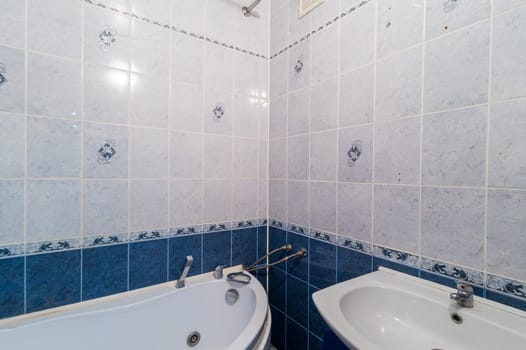 Russia, Moscow- July 16, 2019: interior room apartment. standard repair decoration in hostel. bathroom and toilet