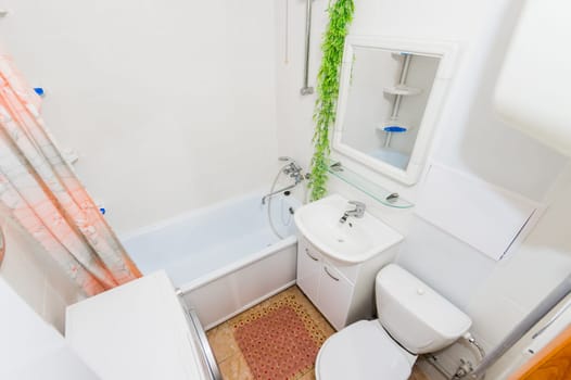 Russia, Moscow- July 16, 2019: interior room apartment. standard repair decoration in hostel. bathroom and toilet