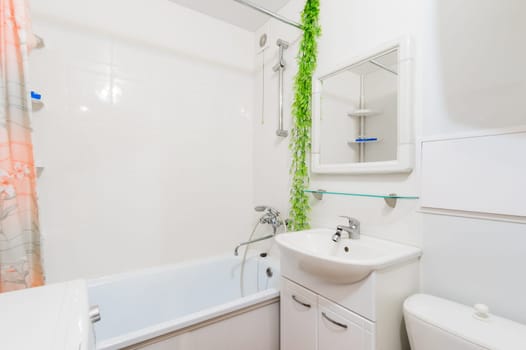 Russia, Moscow- July 16, 2019: interior room apartment. standard repair decoration in hostel. bathroom and toilet