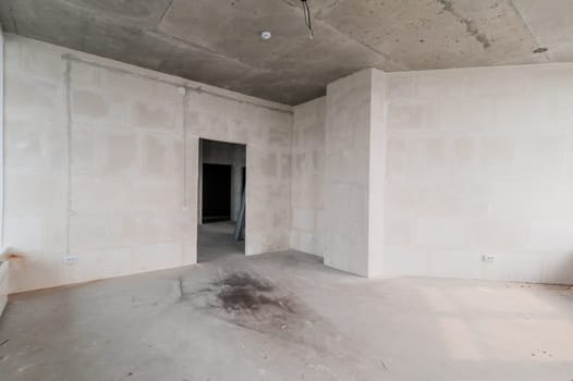 Russia, Moscow- July 16, 2019: interior room. rough repair for self-finishing. interior decoration, bare walls of the room, stage of construction