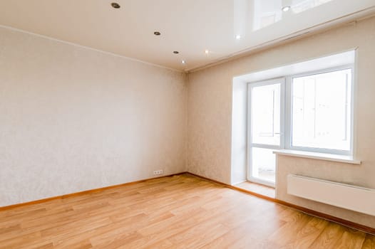 Russia, Moscow- July 16, 2019: interior room apartment. standard repair decoration in hostel. bright empty room without furniture