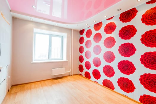 Russia, Moscow- July 16, 2019: interior room apartment. standard repair decoration in hostel. bright empty room without furniture