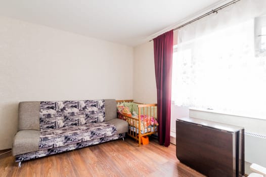 Russia, Moscow- July 16, 2019: interior room apartment. standard repair decoration in hostel