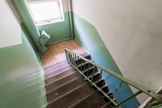 Russia, Moscow- July 16, 2019: interior room apartment. standard repair decoration in hostel. public place, staircase