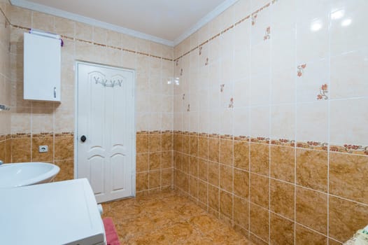 Russia, Moscow- July 16, 2019: interior room apartment. standard repair decoration in hostel. bathroom and toilet