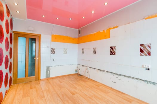 Russia, Moscow- July 16, 2019: interior room apartment. standard repair decoration in hostel. bright empty room without furniture