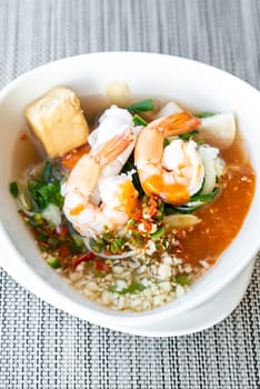 seafood Thai suki Sukiyaki - Stirred vermicelli in spicy soybean paste with prawn and fish
