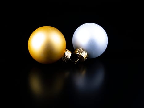 Christmas Christmas toys on a black background. New Year. Place for text. Background image.