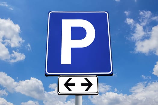 Parking signal with clouds and sky on background