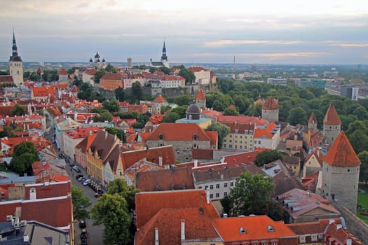 Downtown historical medieval Tallinn skyline with colored houses