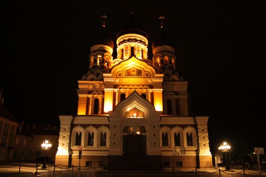 Night view of Alexander Nevsky Cathedral in Tallinn center