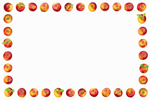 Frame of apples isolated on a white background. With apple leaves.